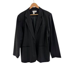 Newport News Black Single Button Linen Blend Blazer Pocket Size 18W Classic Plus